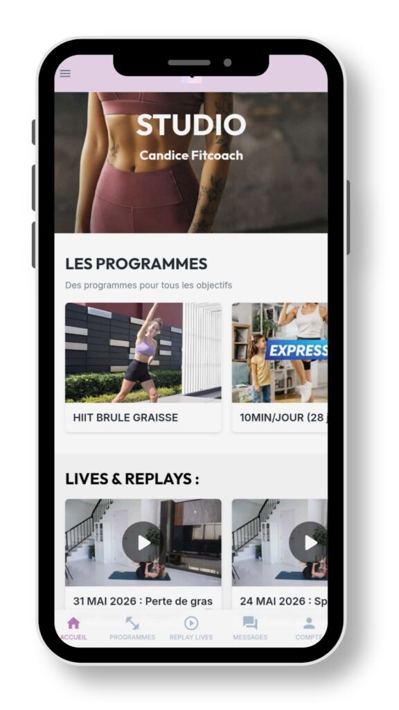 Image Application Candice Fitcoach. Visuel de la page d'accueil