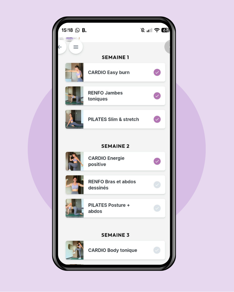 Le suivi des séances et la progression dans l’application Candice Fitcoach
