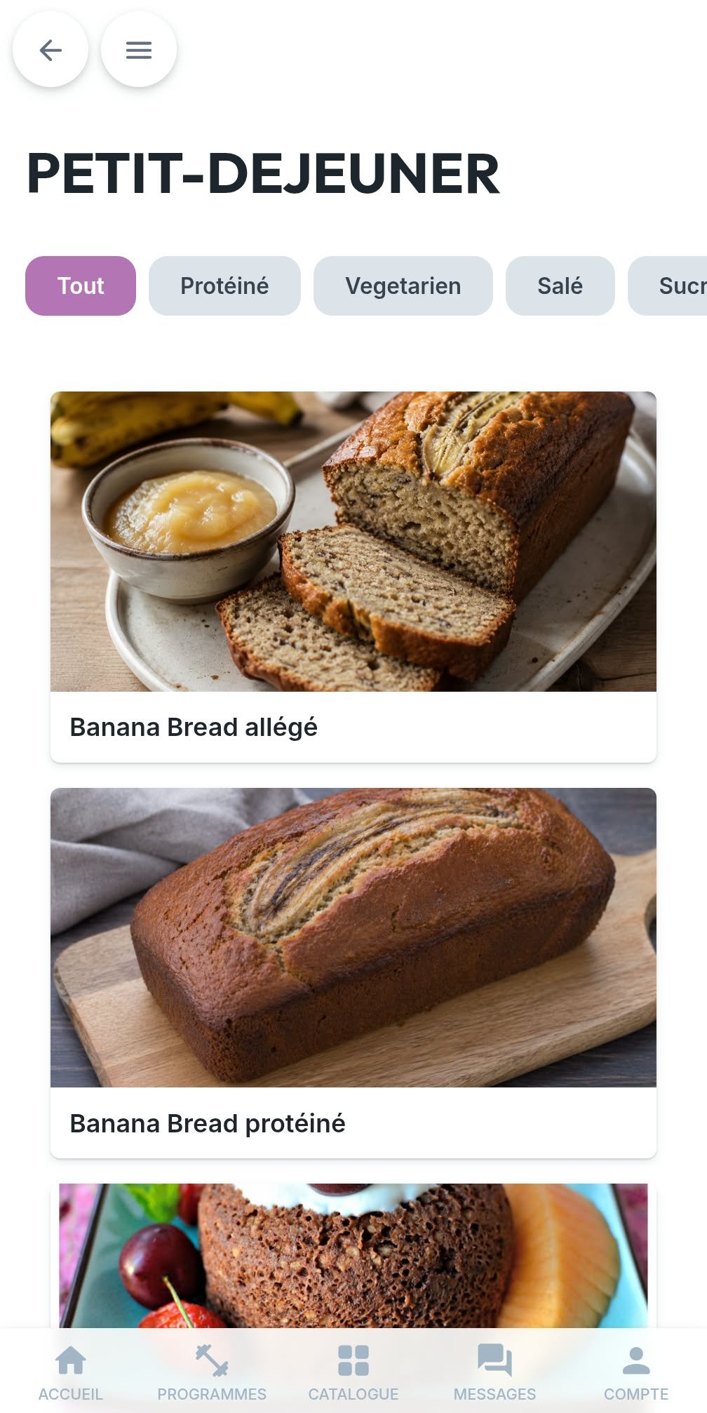 Le coin recettes de l’application : petits déjeuners et banana breads